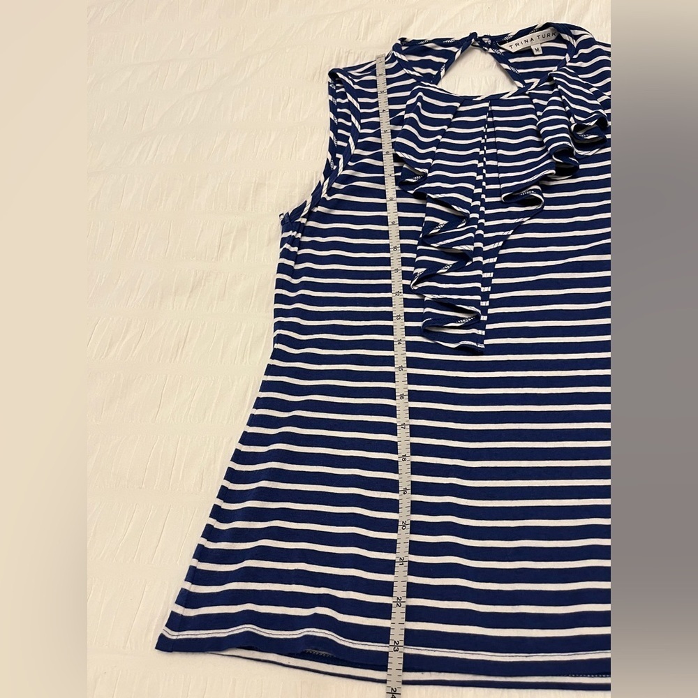 TRINA TURK Striped Tank Top Keyhole Neck Detail Back Front Ruffle Nautical Chic - Picture 11 of 12